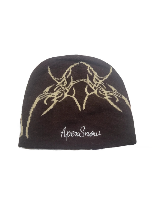 Beige on brown beanie